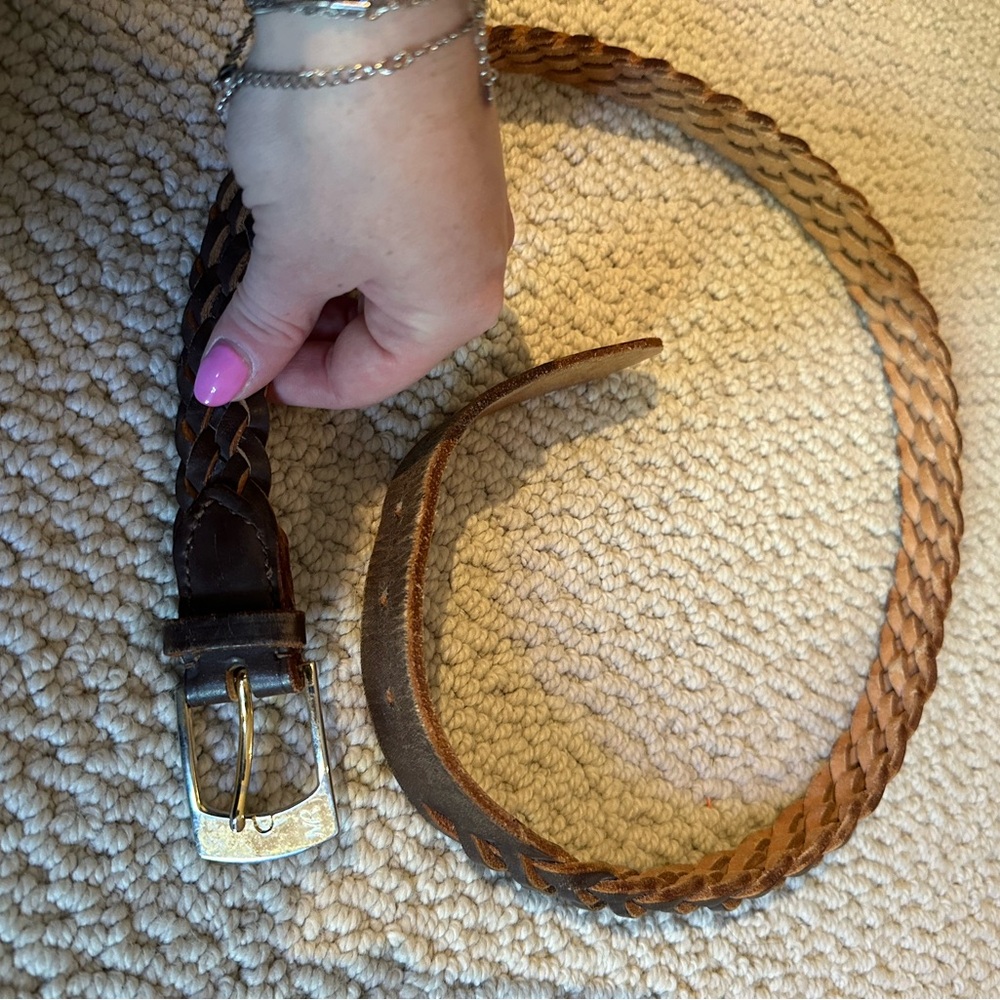 Braided Leather Belt with Silver Buckle